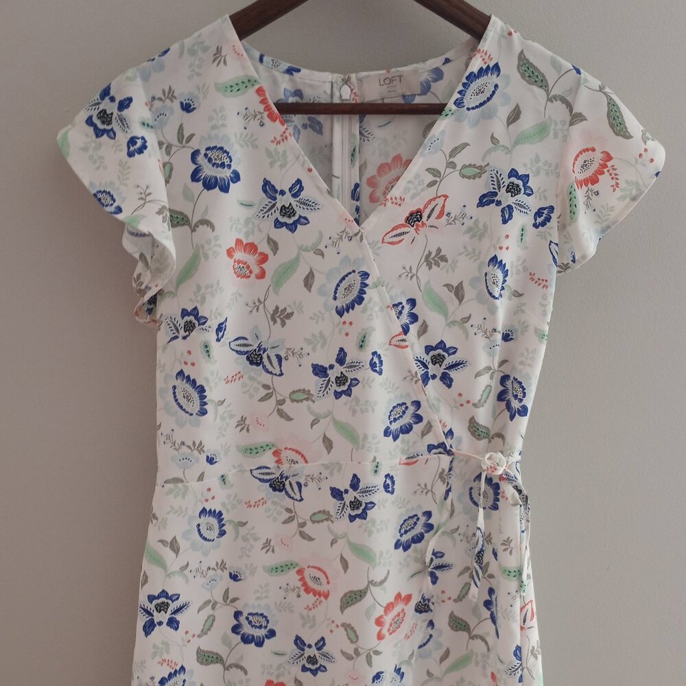 Loft Outlet' Petite Size 6 Flutter sleeve Crossover Faux wrap Dress Floral NWOT